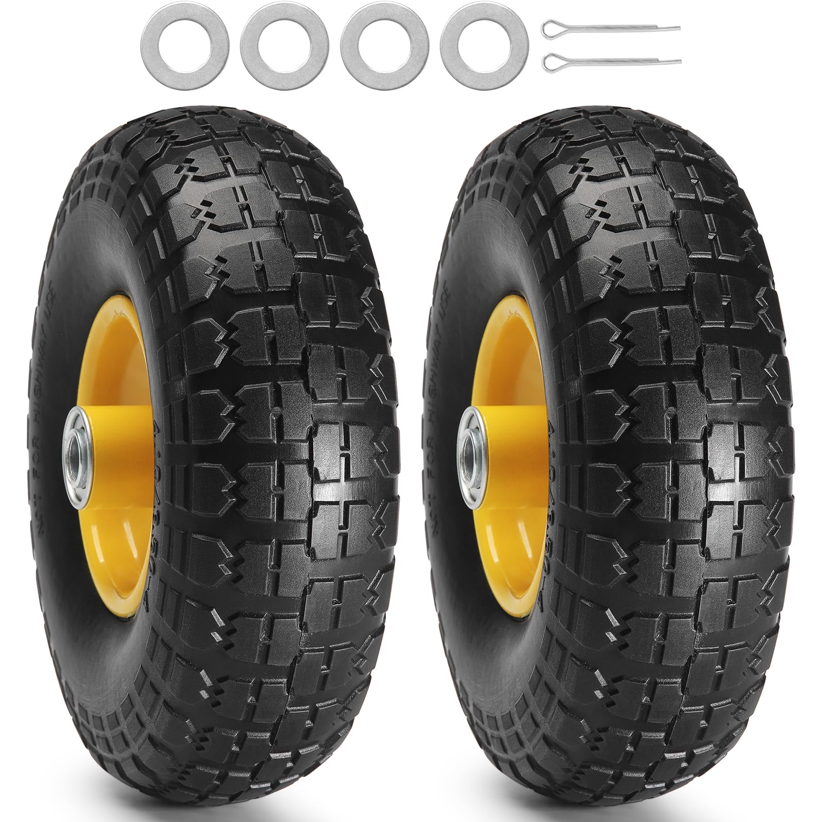 (2-Pack) VEVOR 10-Inch Solid Rubber Tires and Wheels, 4.10/3.50-4'' Flat Free Tubeless Tires and Wheels with 5/8'' Axle Bore Hol
